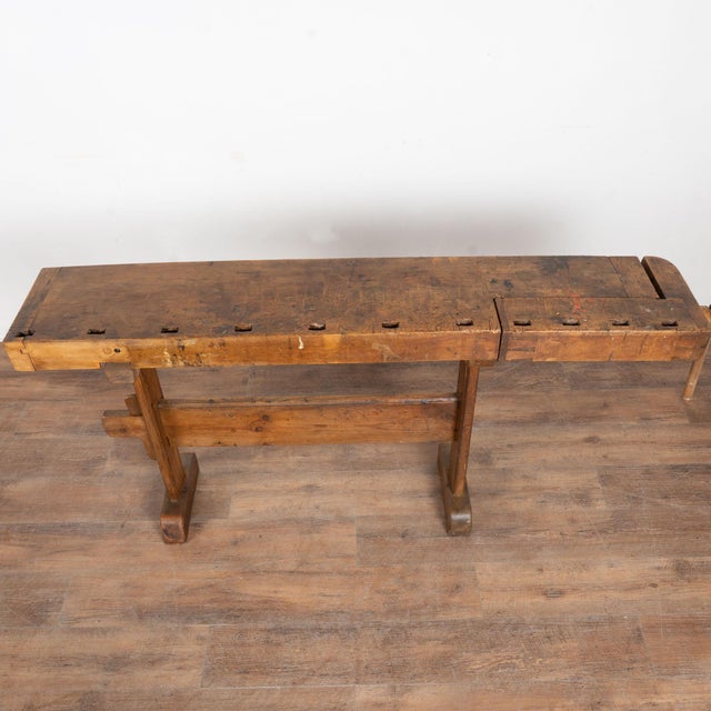 Rustic Rustic Carpenters Workbench Narrow Console Table Circa 1900's For Sale - Image 3 of 14