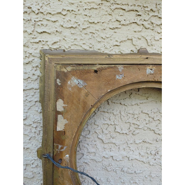 Mid-Century Ornate Gold Painted Square Wood Frame With Round Opening For Sale - Image 9 of 15