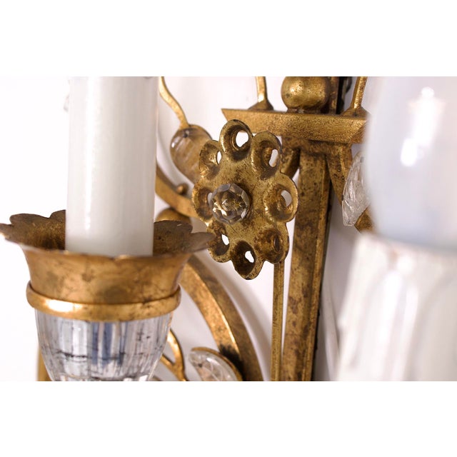 Gilt Wrought Iron Wall Sconces, 1970s, Set of 2 For Sale - Image 6 of 8