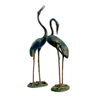 Vintage Boho Monumental Patinated Bronze Cranes - Set of 2 For Sale