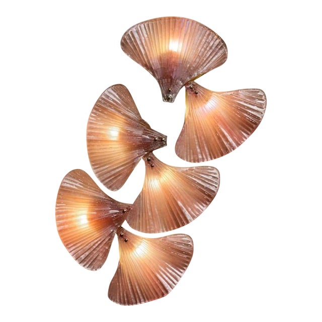 Pair of Pink Murano Glass and Brass Fan Sconces For Sale