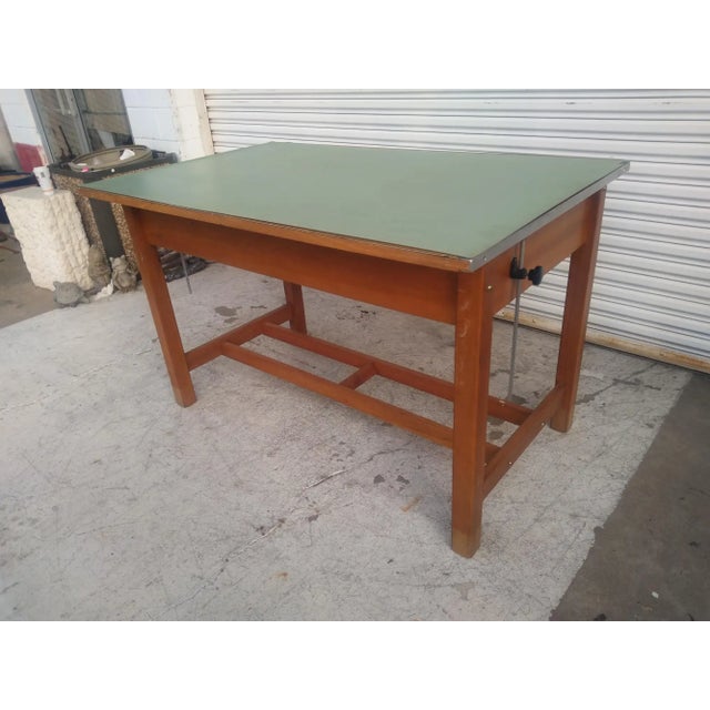 Vintage Adjustable Top Oak Drafting Table For Sale - Image 4 of 10