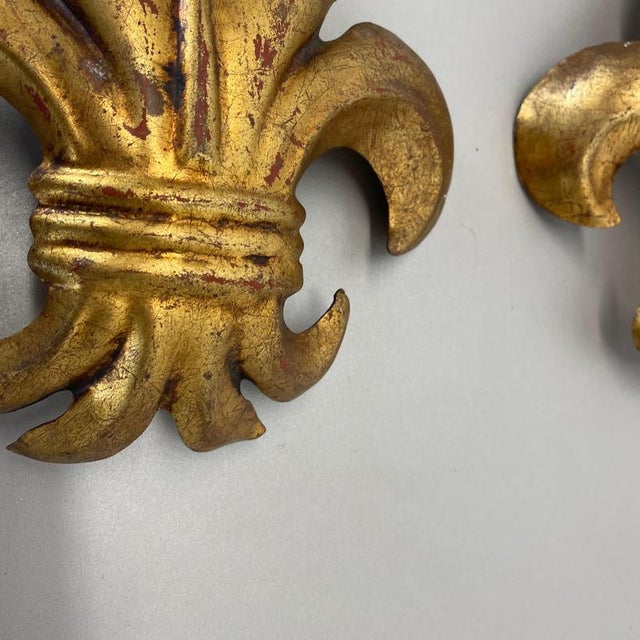 Gold Vintage French Golden Florentiner Lily Wall Lights by Hans Kögl, 1970s, Set of 2 For Sale - Image 8 of 18