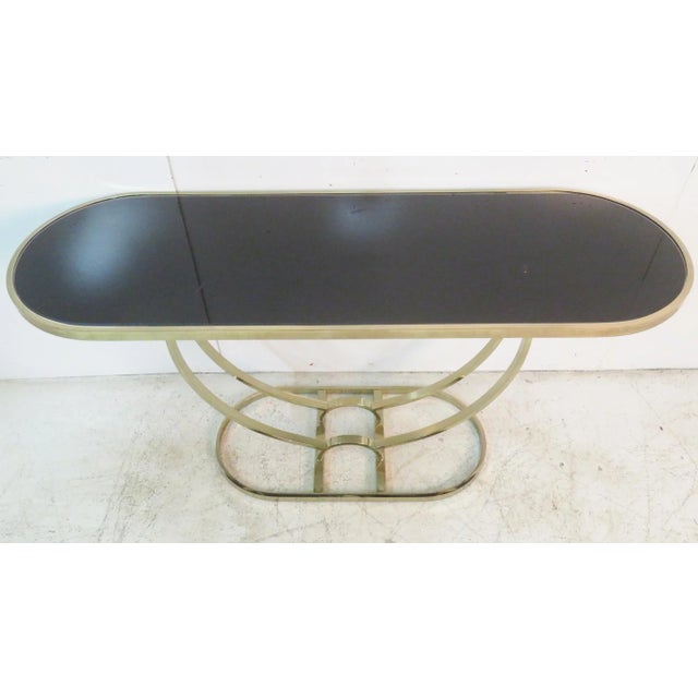 Mid-Century Modern Milo Baughman Style Brass & Glass Console Table For Sale - Image 3 of 5
