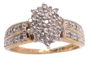 14 Karat White and Yellow Gold Engagement Ring With Center Diamond Cluster