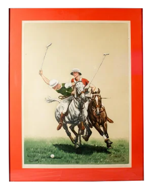 "Two Polo Players" Equestrian Painting