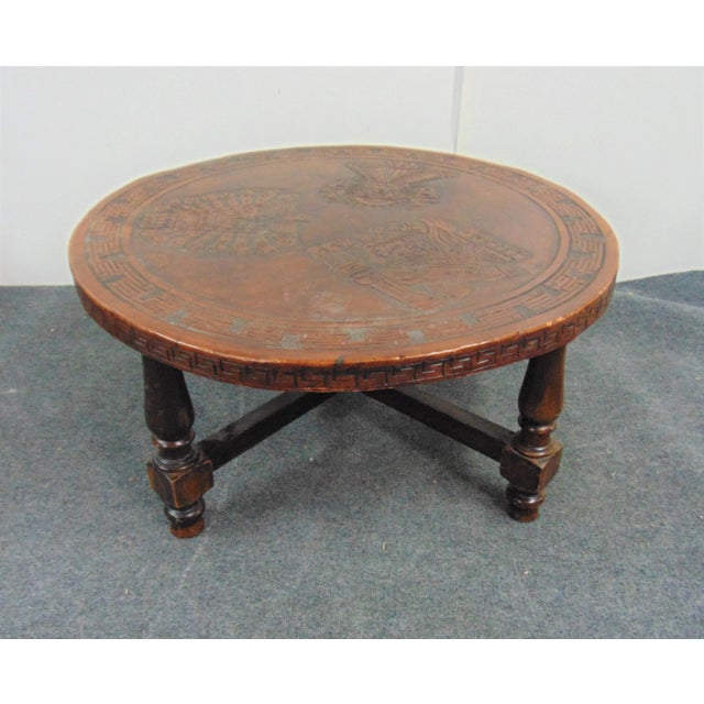 Wood Mid Century Aztec Design Leather Embossed Coffee Table For Sale - Image 7 of 7