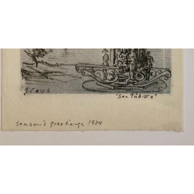 Gottfried Salzmann, San Tubisco (Season's Greetings) Holiday Drawing Artwork Poseidon Trident Bridge, 1974 For Sale - Image 4 of 4