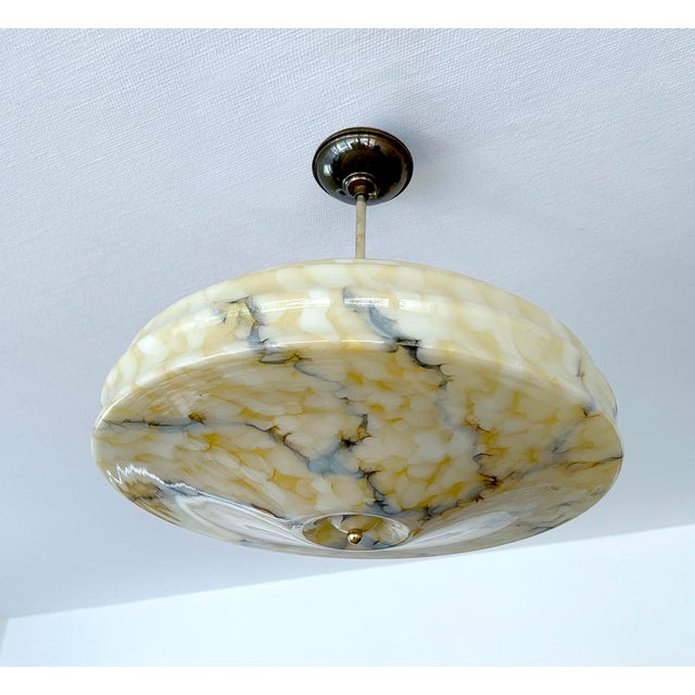 Modern Art Deco Pendant Light in Marble Glass, 1930s For Sale - Image 3 of 18
