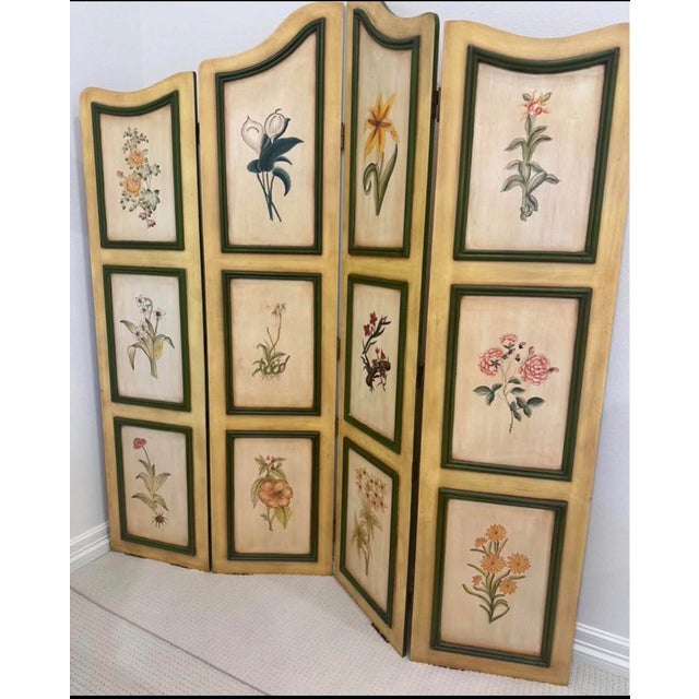 Traditional 1970s Hand-Painted Botanical Folding Screen For Sale - Image 3 of 4