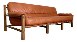 Mid Century Brazilian Sergio Rodriguez Style Cognac Leather Sofa