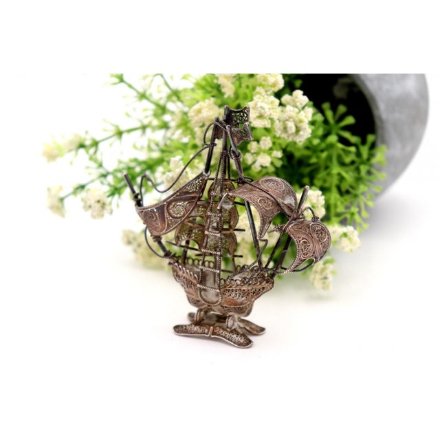 Miniature Caravel in Filigree Silver For Sale - Image 3 of 5