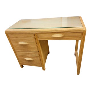1980s Coastal Split Pencil Reed Waterfall Desk For Sale