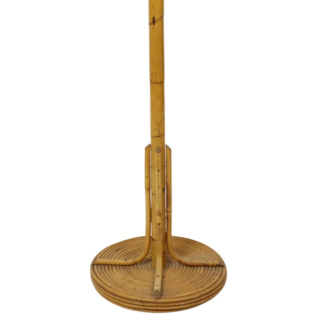 Wood Large Standing Rattan Coat Rack in Brass, 1970s For Sale - Image 7 of 14