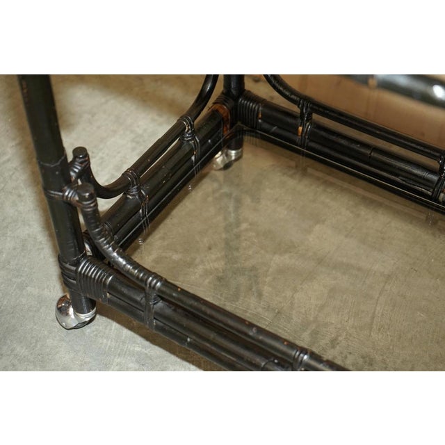 Mid-Century Chinese Modern Ebonised Serving Trolley with Bamboo Frame For Sale - Image 12 of 18
