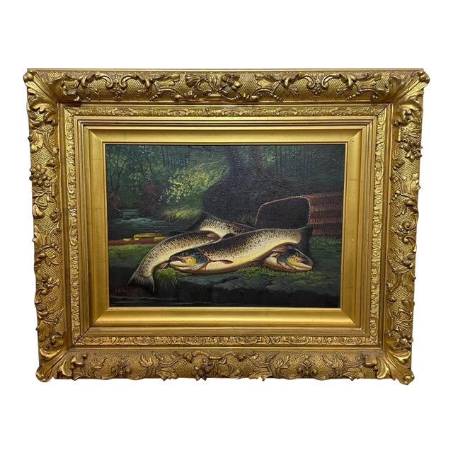 Scottish Angling Fishing Oil Painting – “Burn Trout” by James B. Russell, c.1914 For Sale