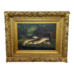 Scottish Angling Fishing Oil Painting – “Burn Trout” by James B. Russell, c.1914