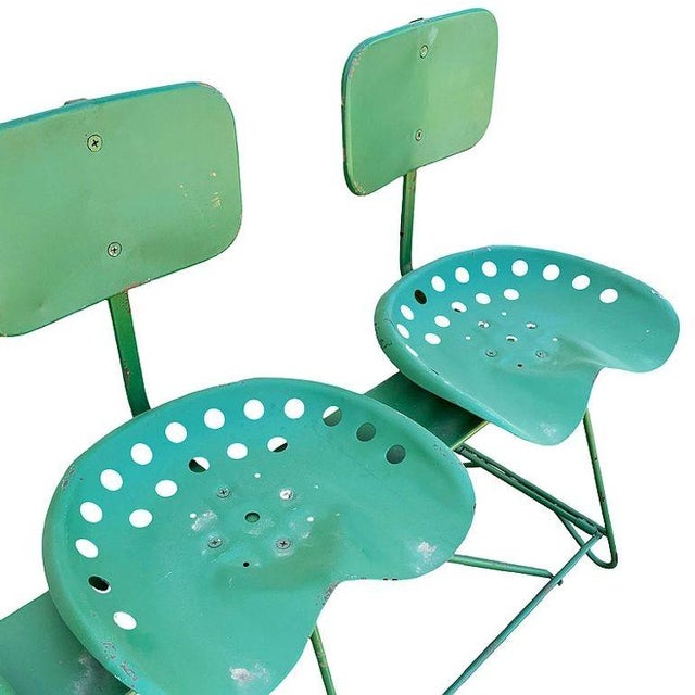 Green Mid-Century Modern Industrial 3-Seat Tractor Seat Steel Bench For Sale - Image 8 of 8