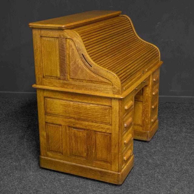 Edwardian Oak Roll Top Desk For Sale - Image 12 of 17