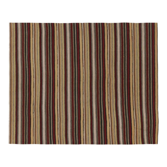 Vintage Persian Kilim, Cream Yellow and Burgundy Stripes - Rug & Kilim For Sale