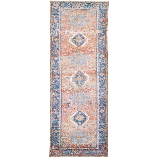 1960s Vintage Karajah Shabby Chic Handmade Medallion Rust Wool Runner For Sale - Image 9 of 9