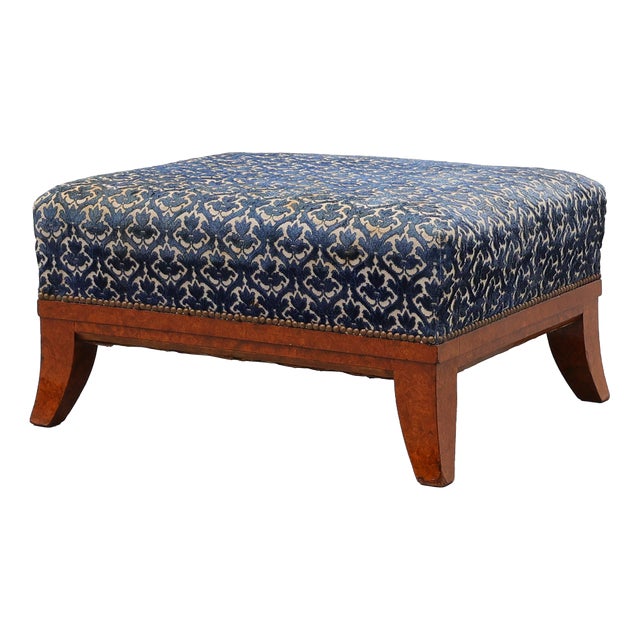 20th Century Art Deco Upholstered Ottoman with Sabre Legs, France, 1950s For Sale