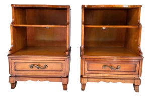Vintage Solid Wood Nightstands Attributed to R-Way, Mid-Century Traditional End Tables, Set of 2
