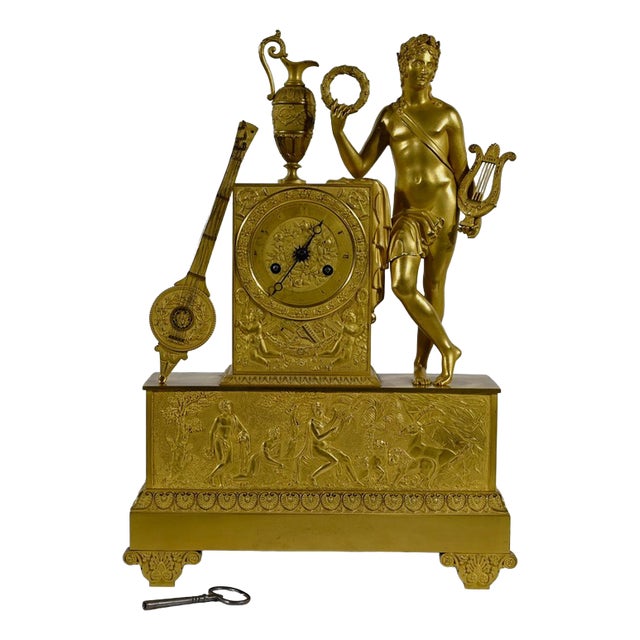 Empire Golden Bronze Clock from Leroy Palais Royal, Early 19th Century For Sale