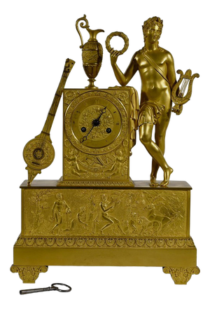 Empire Golden Bronze Clock from Leroy Palais Royal, Early 19th Century