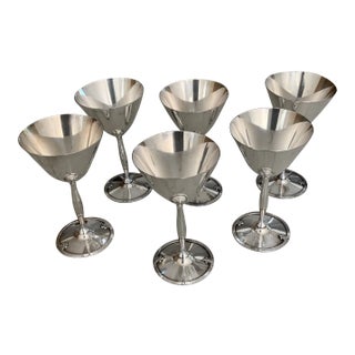 Early 20th Century Wilcox Silver-Plate Cocktail Glasses With "H" Monogram - Set of 6 For Sale