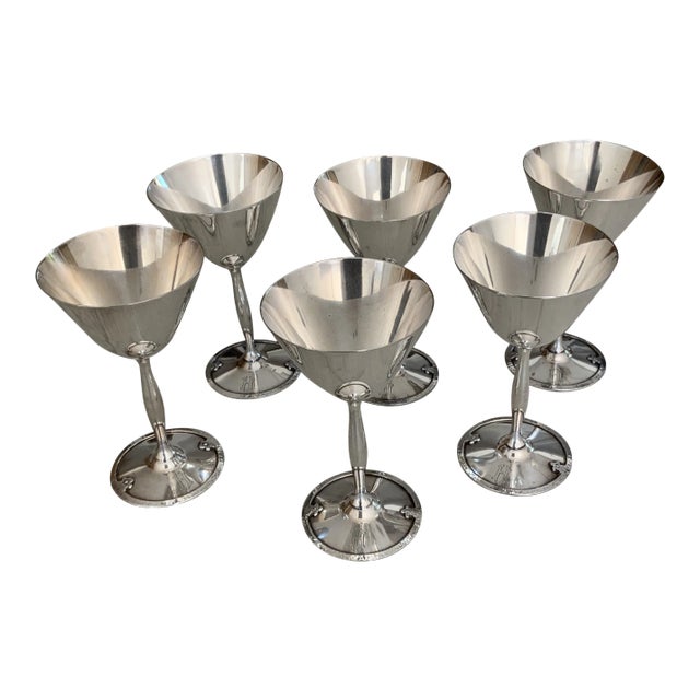 Early 20th Century Wilcox Silver-Plate Cocktail Glasses With "H" Monogram - Set of 6 For Sale