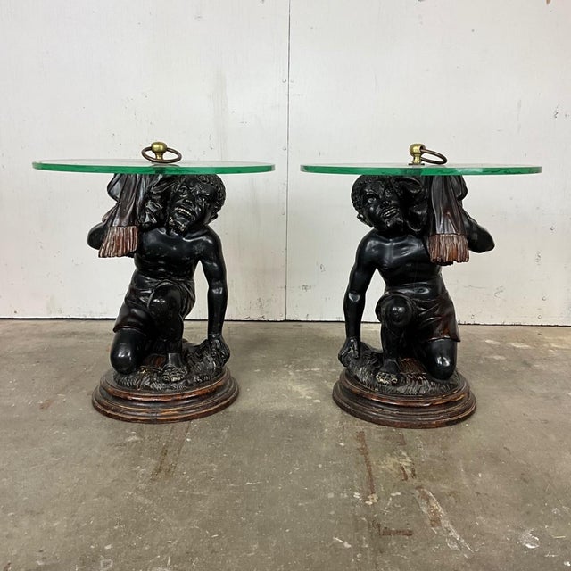 Mid-Century Modern Pair of Mid-Century Modern Wood Carved Venetian Blackamoor Pedestal/Stands For Sale - Image 3 of 17