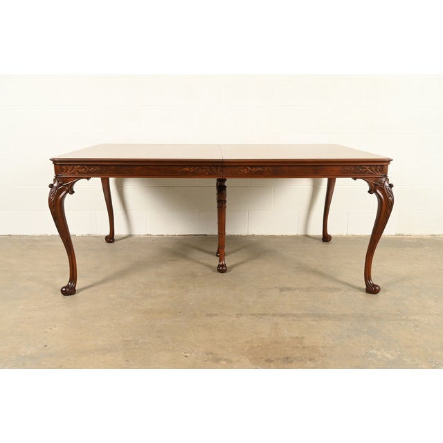 Queen Anne Romweber Style Georgian Walnut and Burl Wood Extension Dining Table, Newly Refinished For Sale - Image 3 of 17