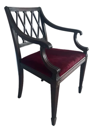 c.1900 Hepplewhite Style Mahogany Armchair With Red Velvet Seat – Lattice Back Accent Chai