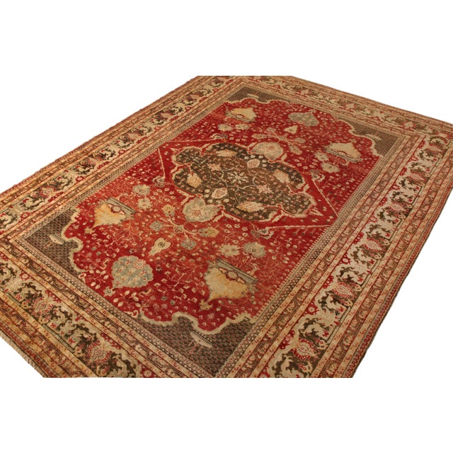 Traditional Hand Knotted Antique Hereke Rug in Red and Beige Brown Medallion Pattern For Sale - Image 3 of 4