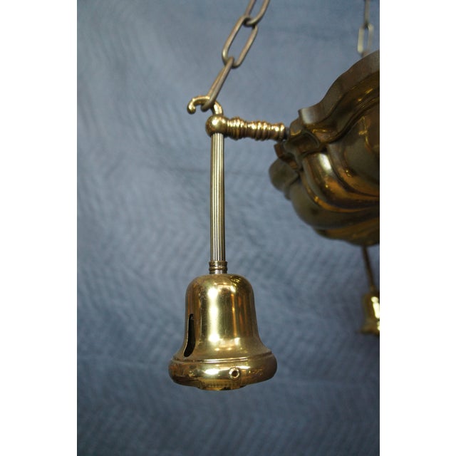 Antique Victorian Brass 4 Light Parlor Drop Pendant Light Chandelier 43" For Sale - Image 6 of 11