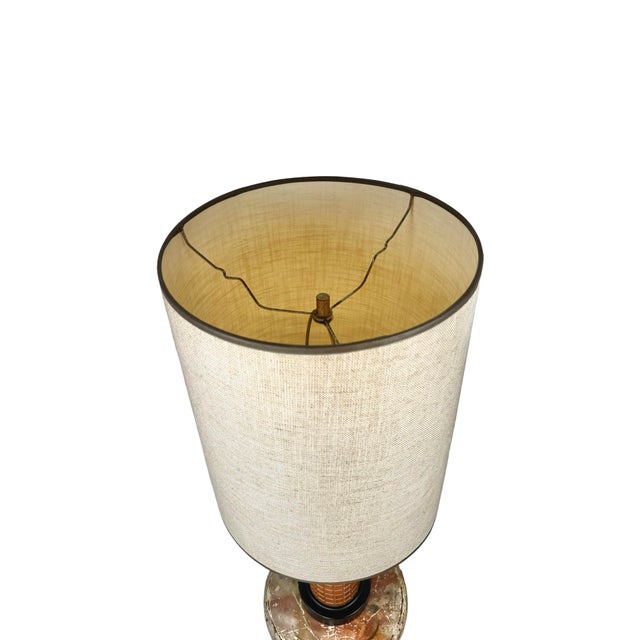Mid 20th Century Mid-Century Geometric Table Lamp With Textured Column and Drum Shade For Sale - Image 5 of 9