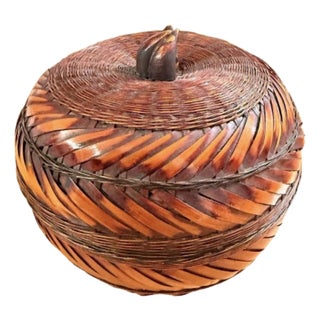 Pumpkin Woven Wicker Ice Bucket, Circa 1970s For Sale
