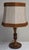 Antique Art Deco German Table Lamp with Turned Base in Maple and Walnut Wood and Beige Fabric Shade, 1920s, in Very Good...