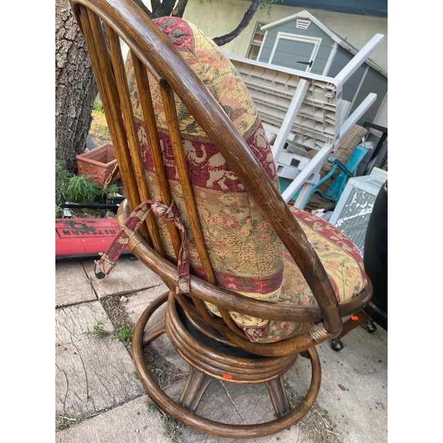 Boho Chic Mid 20th Century Mid Century Boho Chic Swivel Rattan Rocker With Pad For Sale - Image 3 of 3