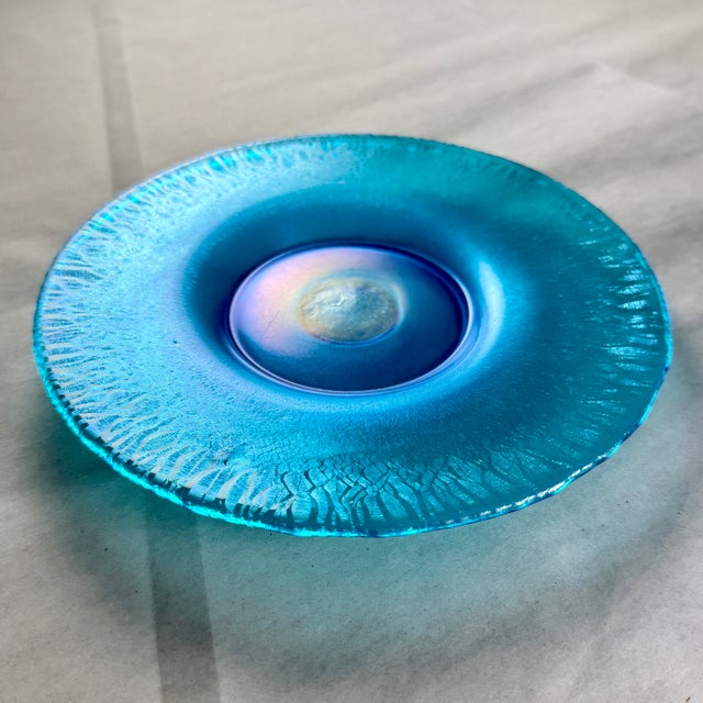 1920s Fenton Celeste Blue Stretch Glass Plates, Set of 12 For Sale - Image 13 of 18