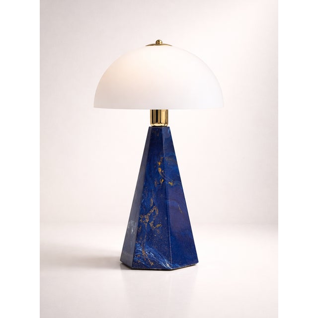 Postmodern Postmodern Art Deco Revival Italian Prisma Table Lamps in Blue Marble and Opal Glass, 1990s, Set of 2 For Sale - Image 3 of 6
