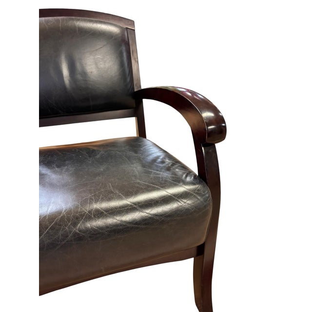 Contemporary Dark Wood & Black Leather Sculptural Armchair For Sale In Greensboro - Image 6 of 8