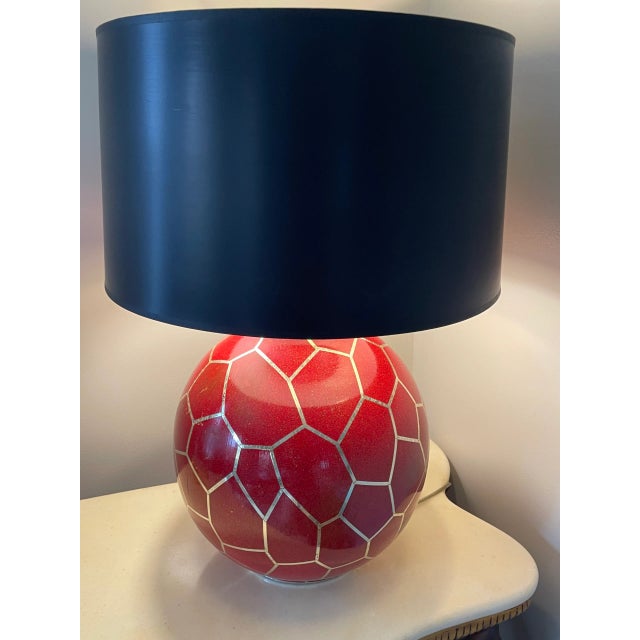1970s Karl Springer Lamp Geodesic Burnt Red Ball Lamp wShade, Modern, Post Modern Style For Sale - Image 14 of 14
