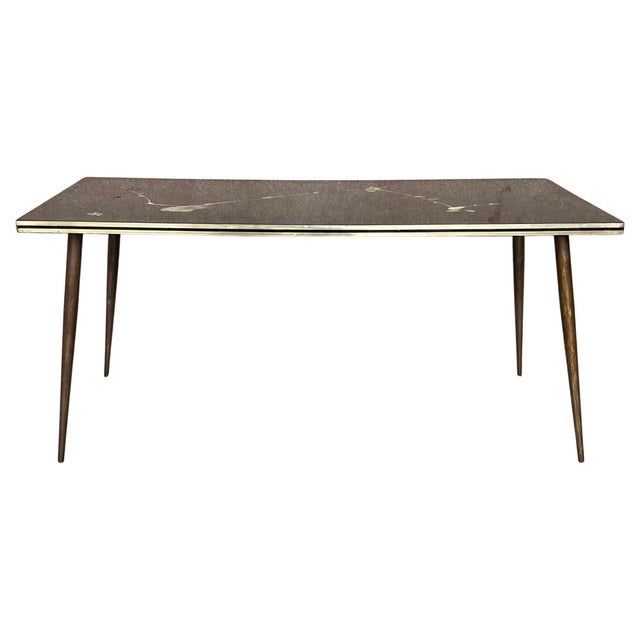 Italian Mid-Century Modern Black & Gold Coffee Table with Abstract Painting Top For Sale In Miami - Image 6 of 18