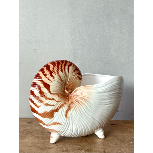 Vintage Coastal Fitz and Floyd Nautilus Cache Pot For Sale In West Palm - Image 6 of 8