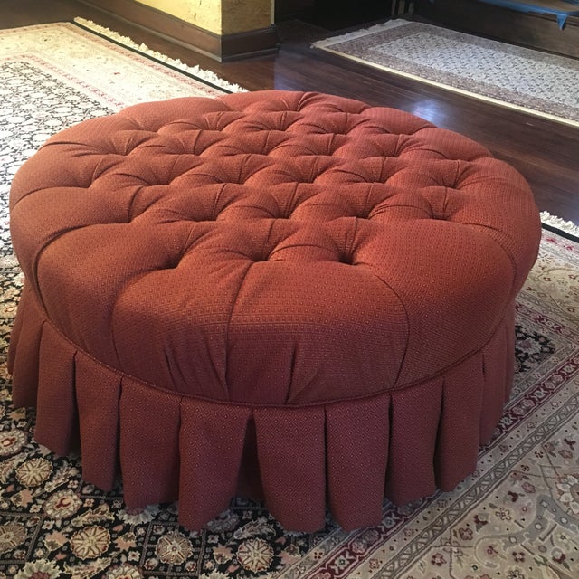 Ethan Allen Round Tufted Ottoman | Chairish