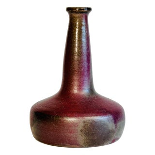 Brown and Ruby ​​Red Studio Ceramic Art Bottleneck Vase by Jürgen Riecke, Germany, 1960s For Sale