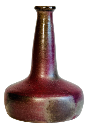 Brown and Ruby ​​Red Studio Ceramic Art Bottleneck Vase by Jürgen Riecke, Germany, 1960s