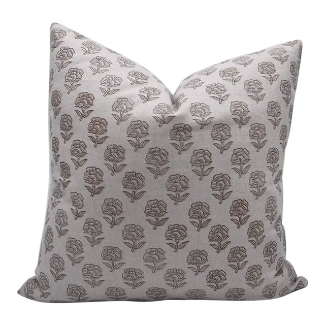 Fabdivine Handmade Block Printed Cushion Cover 24x24 Inch Pure Linen- Rohini For Sale